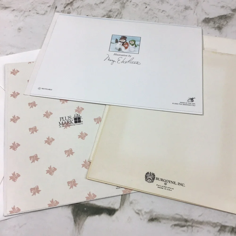 Vintage Holiday Christmas Cards Assorted Lot Of 5 Snowmen Sled Holly Berries